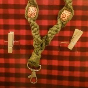 Olive Green & Floral Wooden Beaded Keychain Wristlet